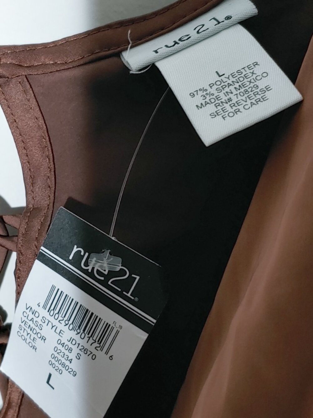 Rue21 Brown Satin Cowl Neck Slip Cocktail Mini Dress Size L - Picture 3 of 5